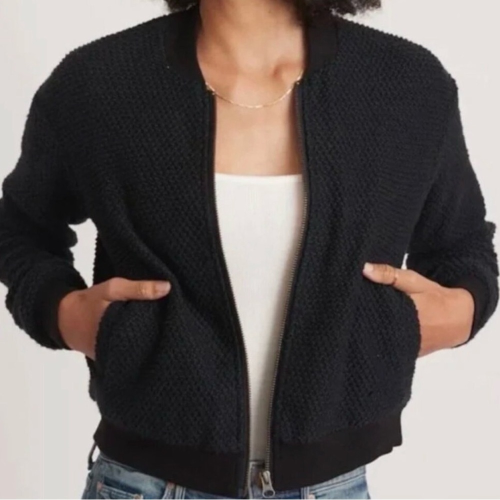 Marine Layer Birds Eye Bomber Jacket XS Zip Up Black
